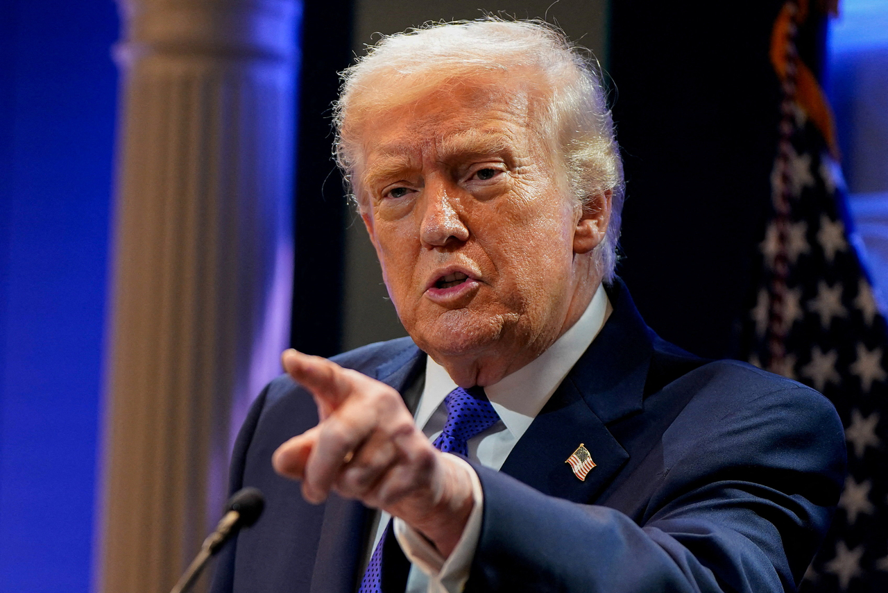 US President Donald Trump speaks during a press conference at the White House in Washington on Friday. (Reuters-Yonhap)