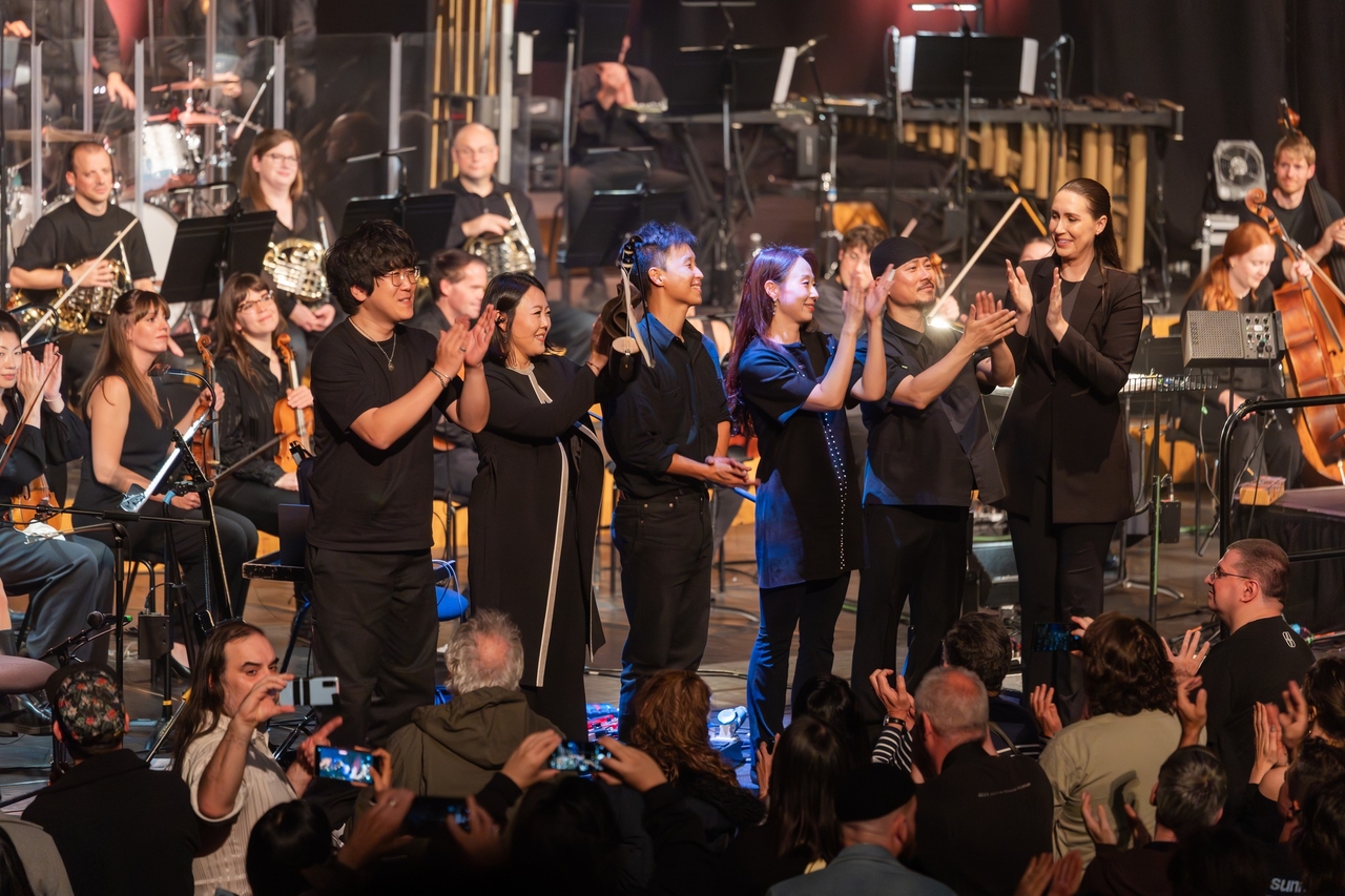 Jambinai at the Barbican Center following their performance with the London Contemporary Orchestra in London in October 2025 (Jambinai)