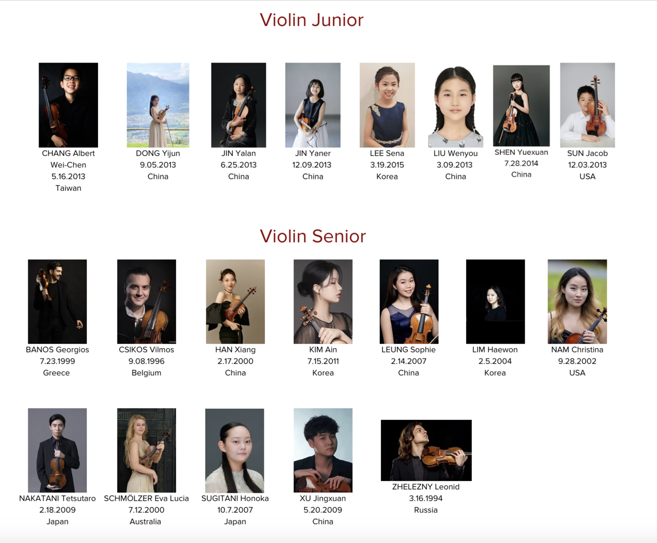 Finalists for the 2026 Ysaye International Music Competition (YIMC)