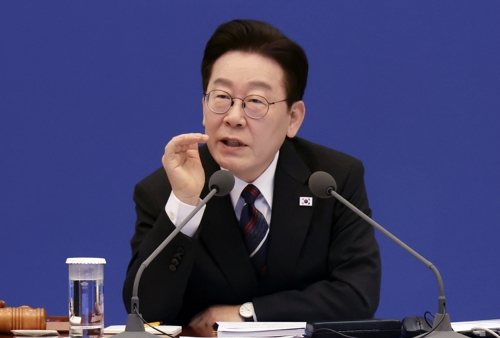 President Lee Jae Myung speaks during a Cabinet meeting at Cheong Wa Dae in Seoul on Tuesday. (Yonhap)