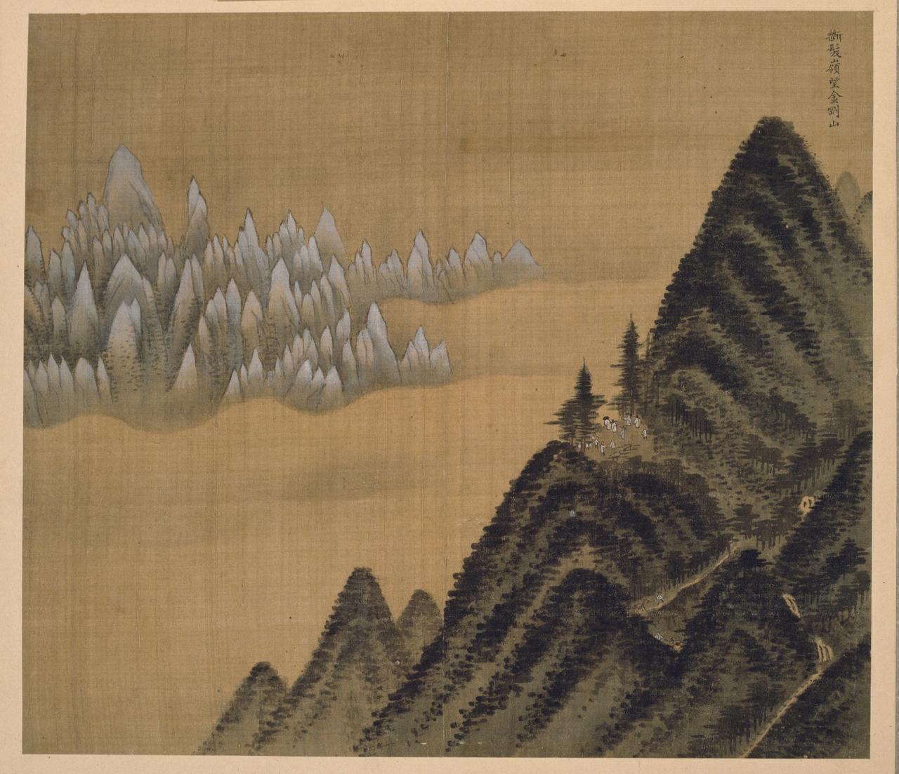 "Geumgangsan Mountain Seen from Danballyeong Pass" from the Album of Paintings of Geumgangsan Mountain, painted by Jeong Seon (National Museum of Korea)