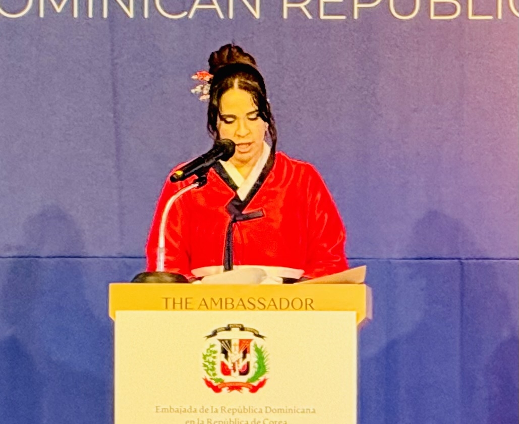 Dominican Ambassador to Korea Angie Martinez speaks at the 182nd anniversary of Dominican independence at the Ambassador Seoul — a Pullman Hotel in Seoul on Thursday. (Sanjay Kumar/The Korea Herald)