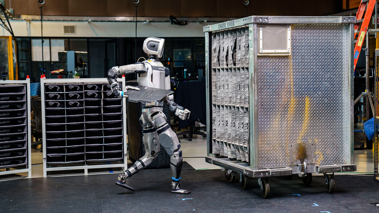 Boston Dynamics’ humanoid robot Atlas, owned by Hyundai Motor Group, demonstrates car sequencing. (Hyundai Motor Group)