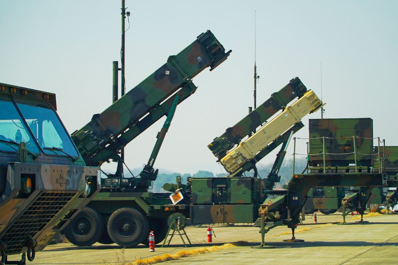 Patriot missile systems belonging to 2-1st Air Defense Artillery Battalion, 35th Air Defense Artillery Brigade positioned in a standby mode during the Freedom Shield training exercise in South Korea on Mar. 19, 2023. (USFK)