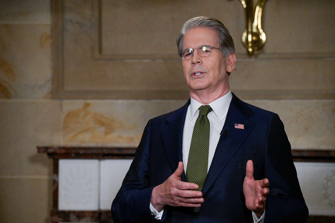 US Secretary of the Treasury Scott Bessent speaks during an interview following President Donald Trump's State of the Union address to a joint session of Congress in the House chamber at the US Capitol in Washington on Feb. 24.   AP-Yonhap
