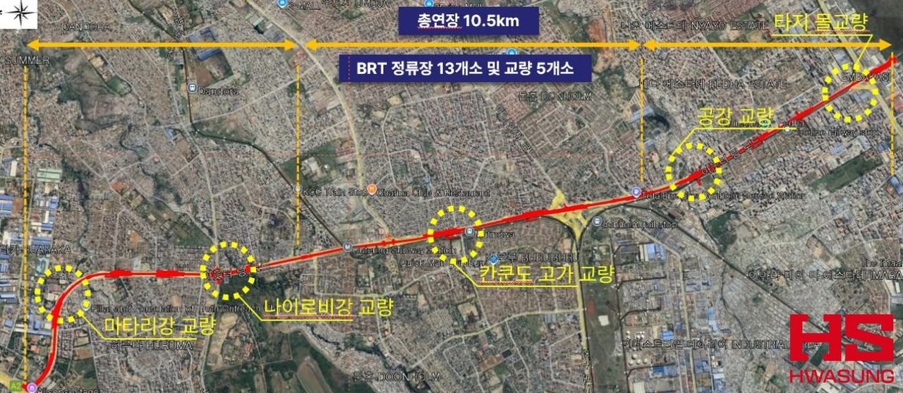 케냐 나이로비 BRT 도로공사 노선도.[HS화성 제공]