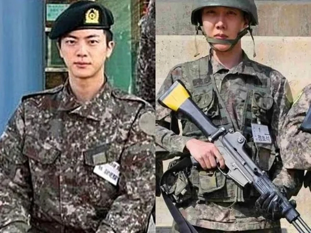Jin (left) and J-Hope (right) during their military service (social media)