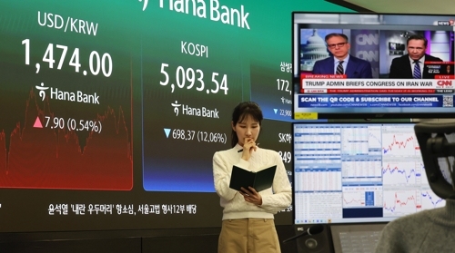 This undated Yonhap file photo shows a trading room at a Seoul bank. (Yonhap)
