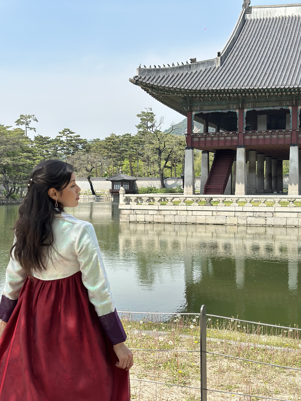 Angela Nario Villanueva poses for a photo at Gyeonghoeru Pavilion at Gyeongbokgung Palace in Seoul. (Angela Nario Villanueva)