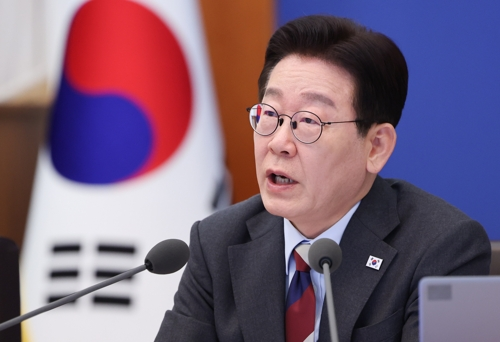 President Lee Jae Myung speaks during a Cabinet meeting held at Cheong Wa Dae in Seoul on Thursday. (Yonhap)