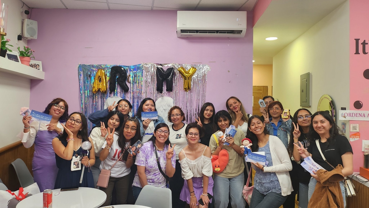 Mexican Army gather at a cafe in Mexico City to celebrate BTS' 11th anniversary in June 2024. (Courtesy of Army Power Mexico)