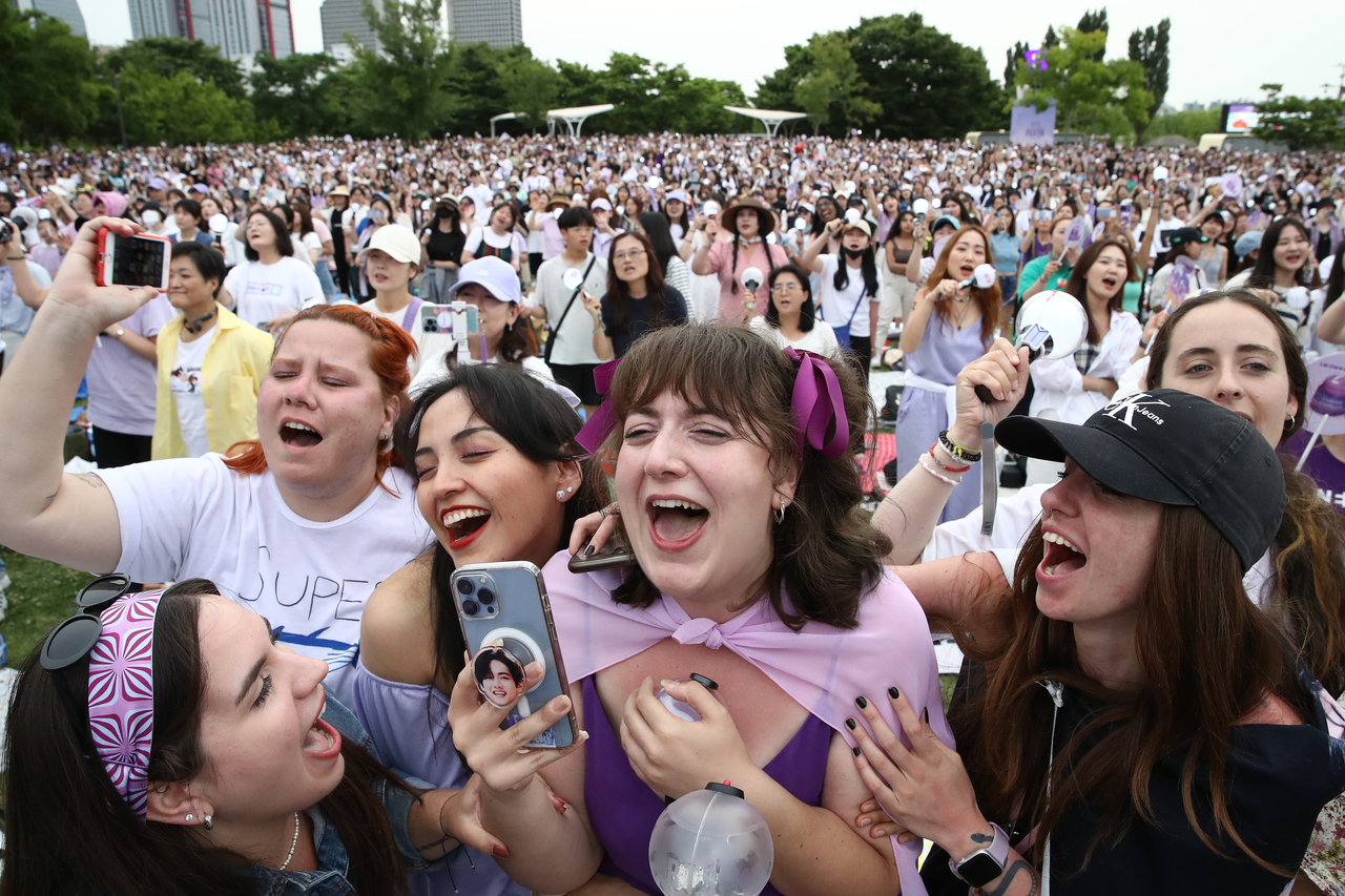 BTS fans gather at Yeouido Park during the 