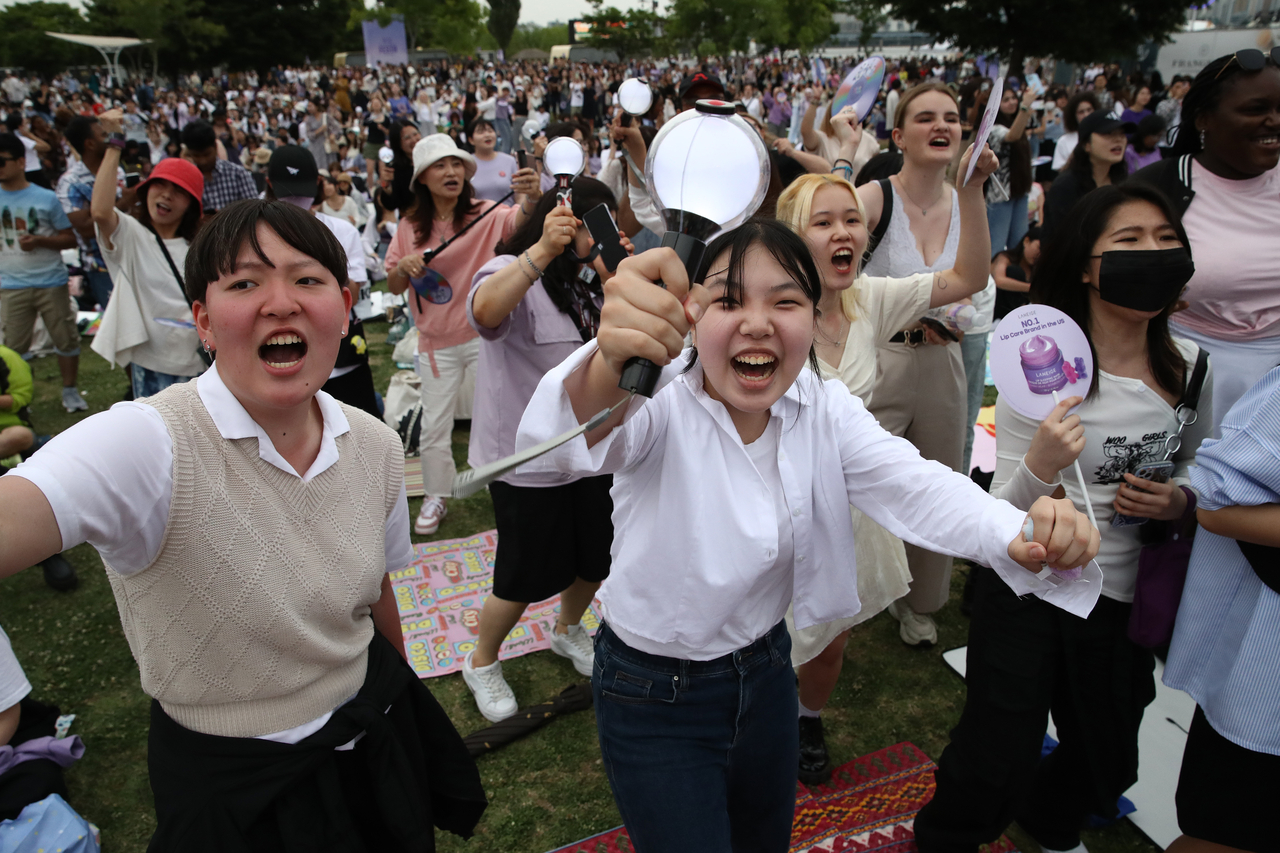 BTS fans gather at Yeouido Park during the 