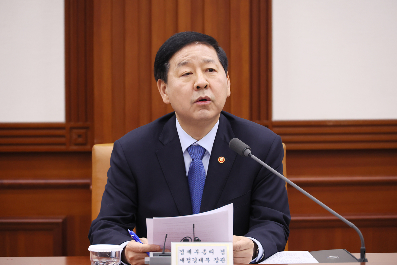 Finance Minister Koo Yun-cheol speaks during a ministerial-level task force meeting on price management at the government complex in Seoul on March 12, 2026. (Yonhap)