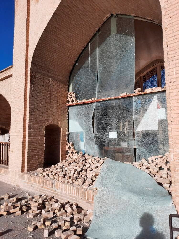 Debris at the Chehel Sotoun Palace amid the US-Israeli conflict with Iran, in Isfahan, Iran, in this picture released on Monday, obtained from social media.   Reuters-Yonhap