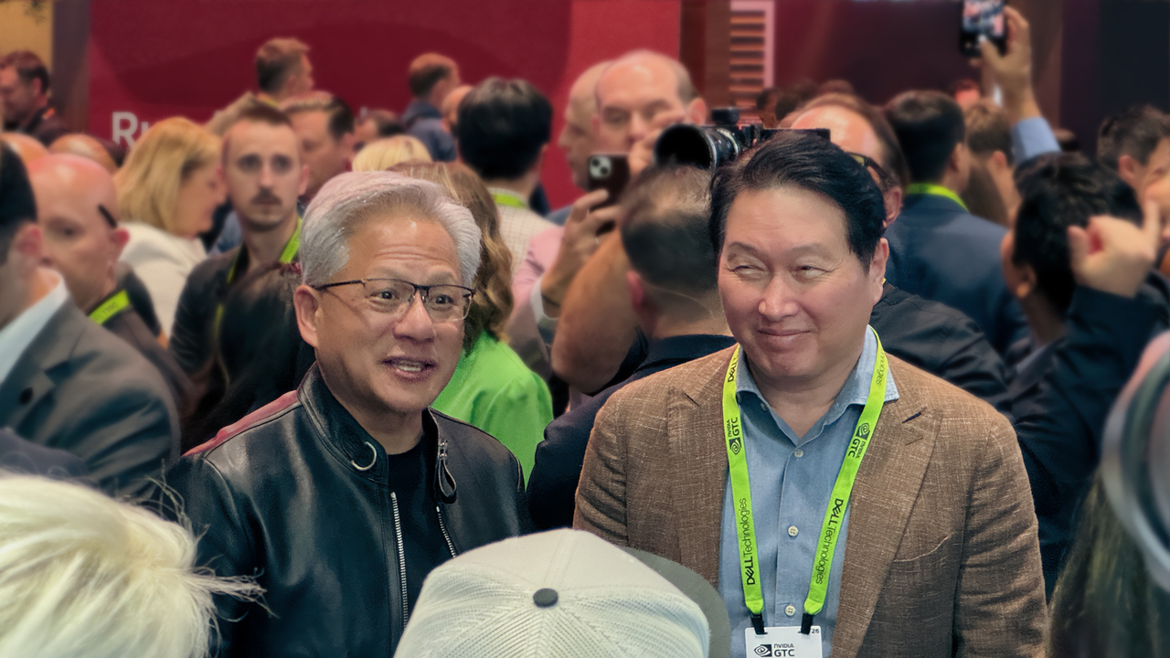 Jensen Huang and Chey Tae-won at SK Hynix booth