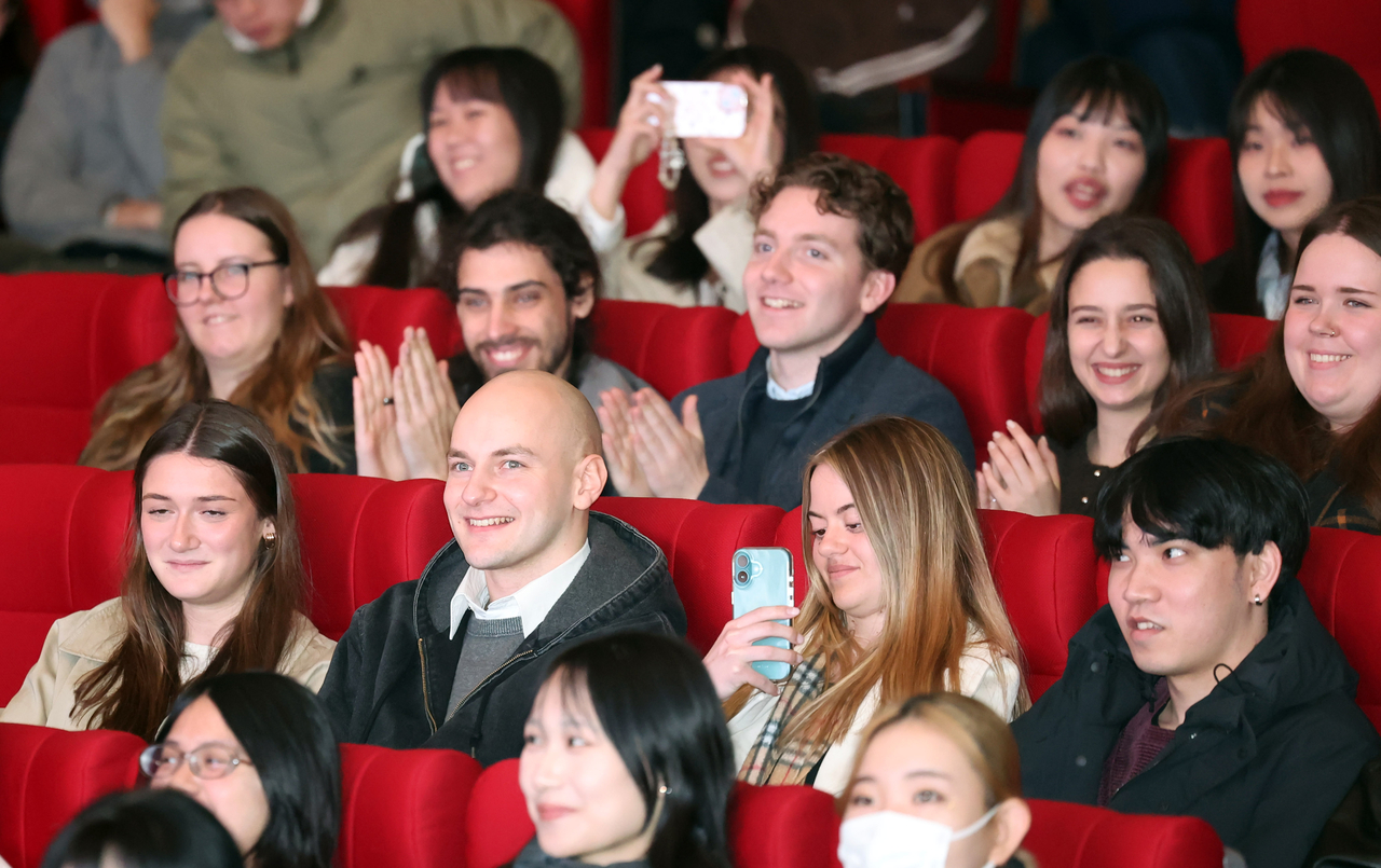 Foreign students are seen during a student orientation event at Pukyong National University on Feb. 27. (Newsis)