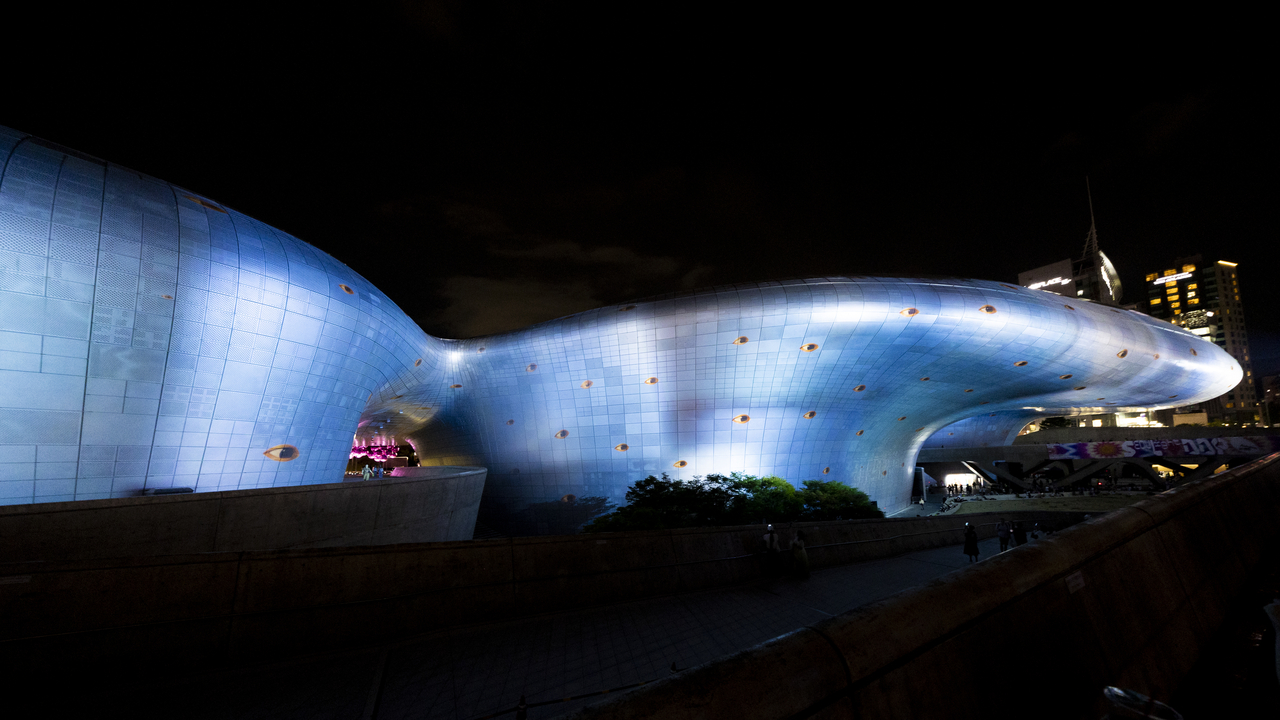 French conceptual artist Laurent Grasso's work "Panoptes" is shown at Dongdaemun Design Plaza as a part of Seoul Light DDP 2025 Autumn "EVERFLOW" on August 28, 2025 in Seoul, South Korea. (Getty Images)