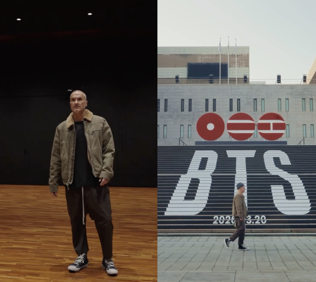 Screenshots of teaser videos posted by Zane Lowe on his social media accounts, hinting at an interview with BTS for their upcoming fifth LP 