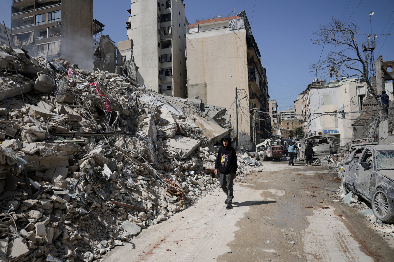 This image from Reuters shows rubble piled up on a street of Lebanon's capital, Beirut. (Yonhap-Reuters)