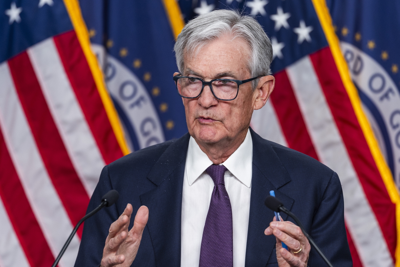 US Federal Reserve Chair Jerome Powell speaks during a press conference at the Federal Reserve Board Building in Washington on Thursday. (Yonhap)