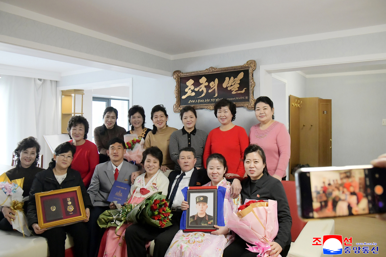 North Korea’s Korean Central News Agency reported Friday that families of soldiers killed in the Ukraine war have begun moving into the Saebyeol Street residential complex in Pyongyang’s Hwasong district. (KCNA-Yonhap)