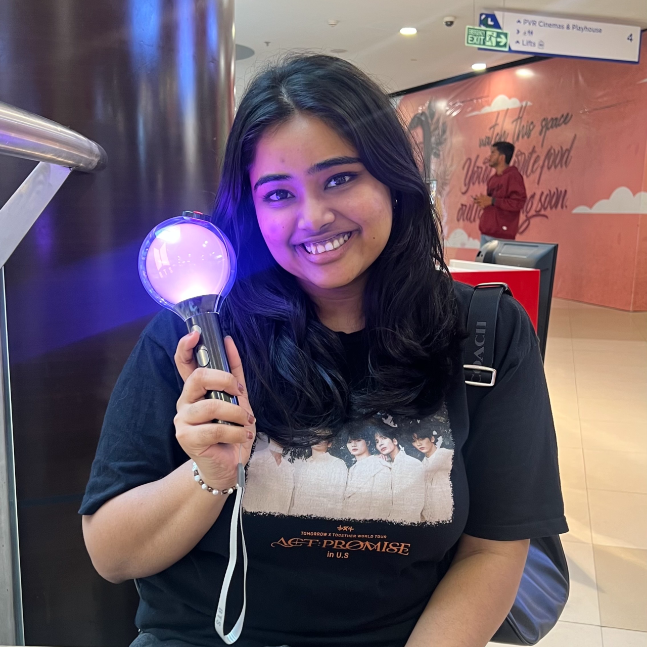 Indian Army Amy Ganta poses with an Army Bomb, BTS' official light stick. (Amy Ganta)