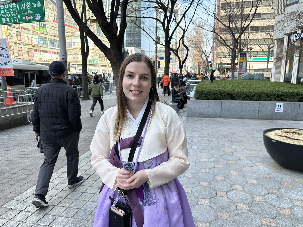 Australian BTS fan Emily Monro interviewed at Gwanghwamun Square.