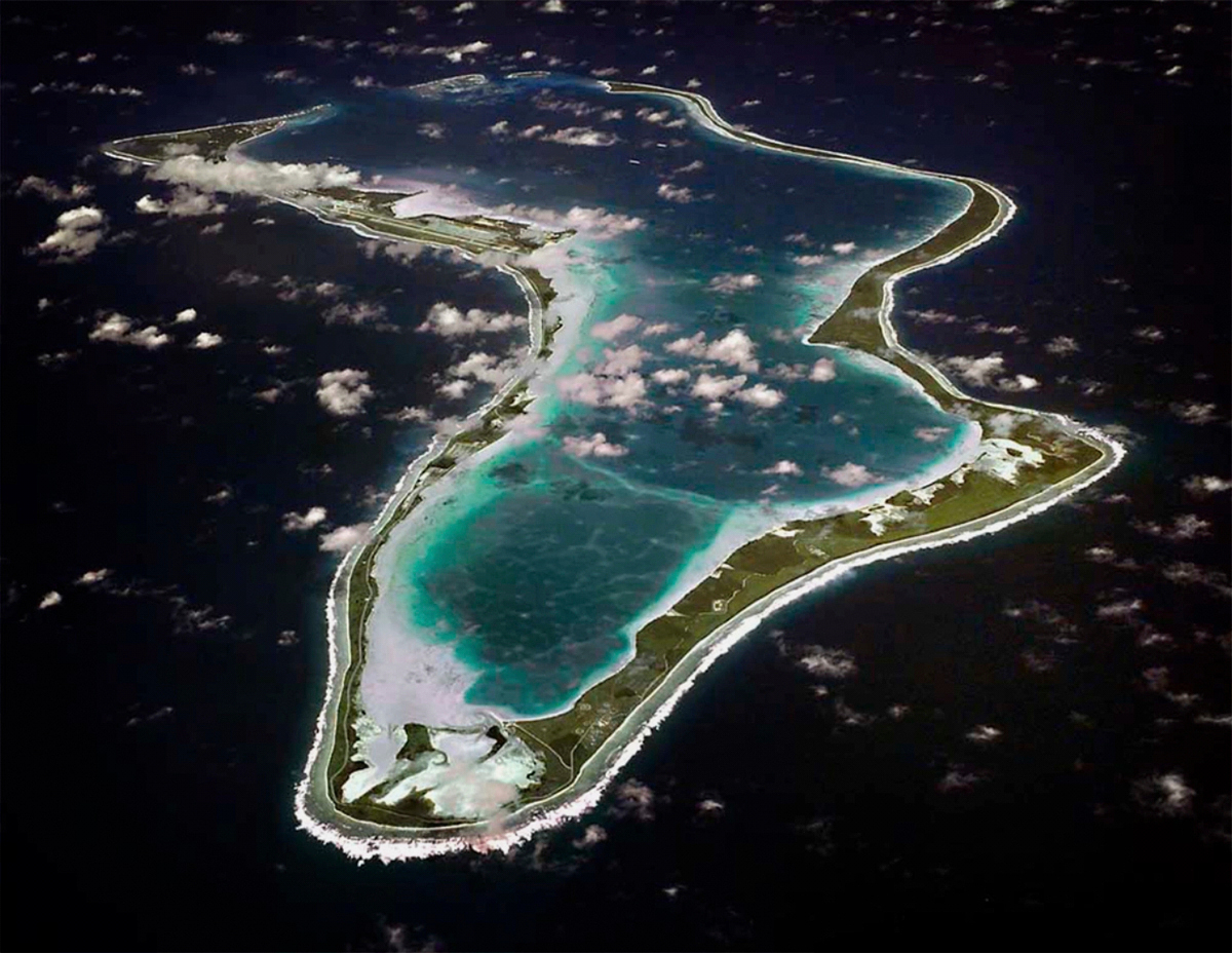 An aerial view of Diego Garcia in the Chagos Island group, undated.   (AP-Yonhap)