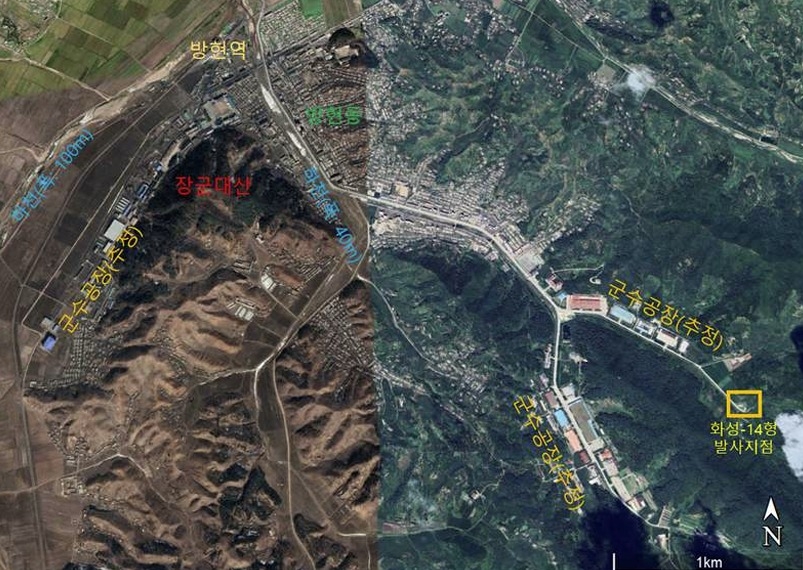A satellite image of the Panghyon-dong area taken on Aug. 24, 2023, via Google Earth. (Courtesy of a report released by Dongguk University’s Institute for North Korean Studies)