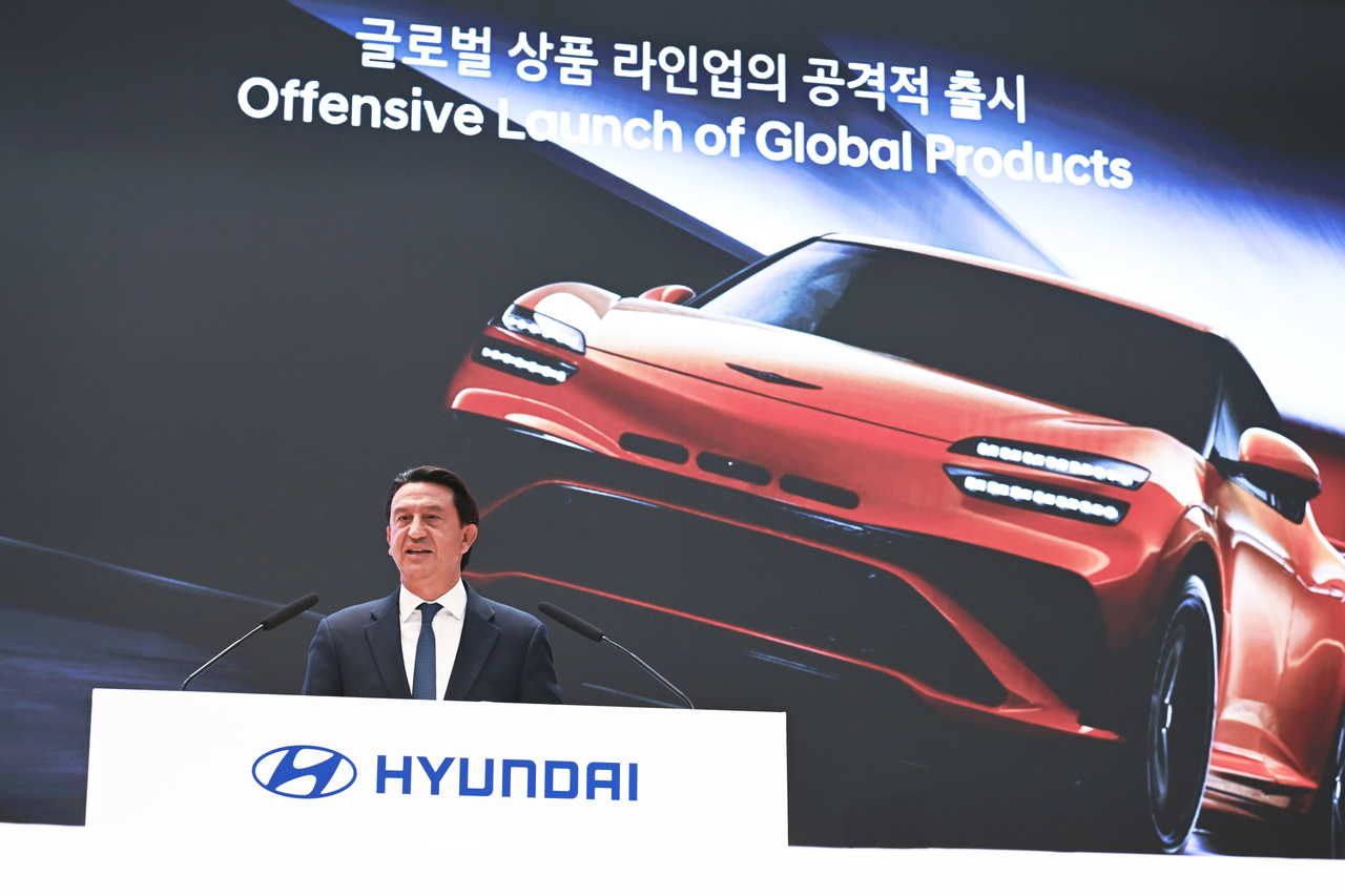 Hyundai Motor CEO Jose Munoz speaks during a shareholders meeting at the company’s headquarters in Seoul on Thursday. (Hyundai Motor Group)