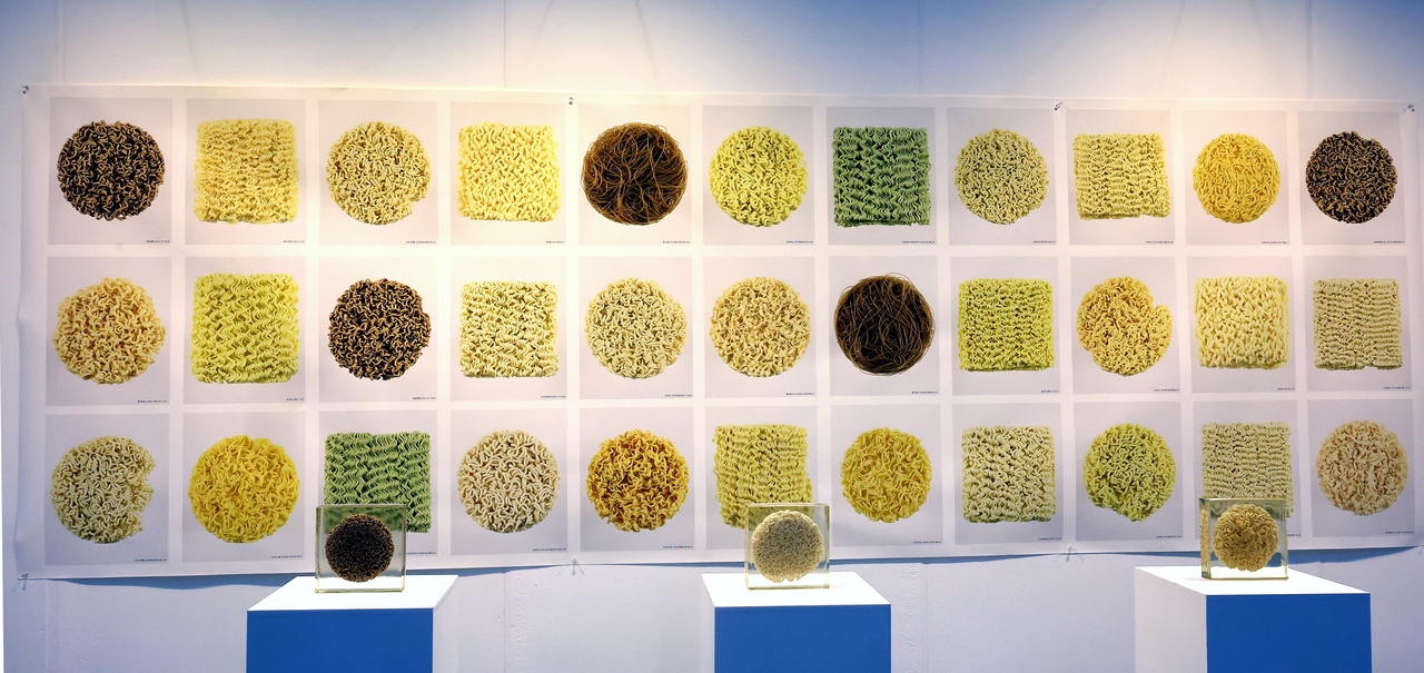 Ramyeon artwork is displayed at the 2026 Korea Ramyeon Expo in Incheon on Thursday. (Yonhap)