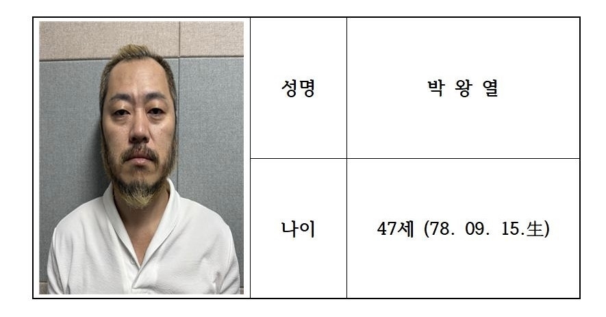 A mug shot of Park Wang-yeol uploaded to the police website for public disclosure on Friday (Yonhap)