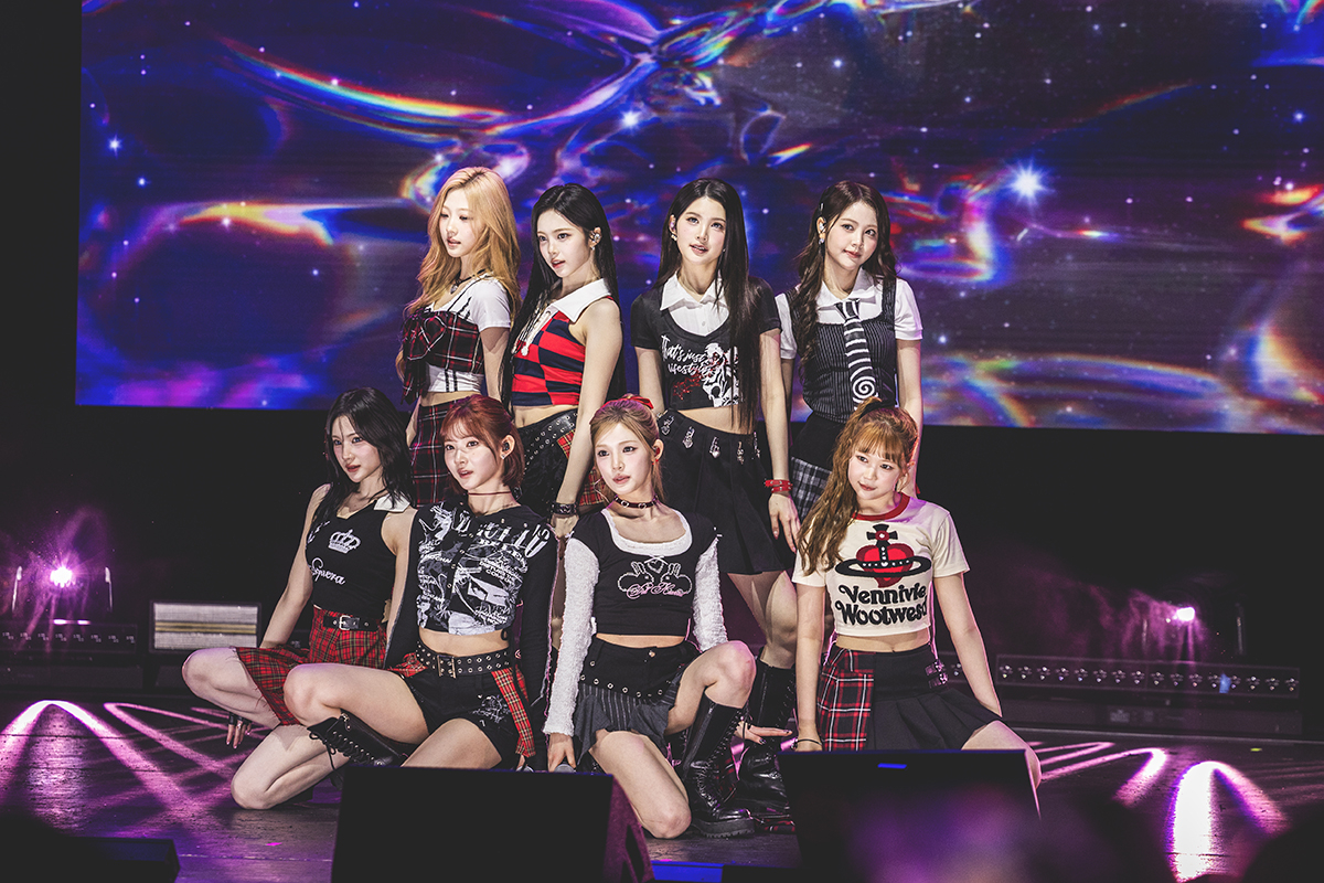 Hearts2Hearts, a girl group under SM Entertainment, poses during its US debut showcase at The Wiltern in Los Angeles, March 22. (SM Entertainment)