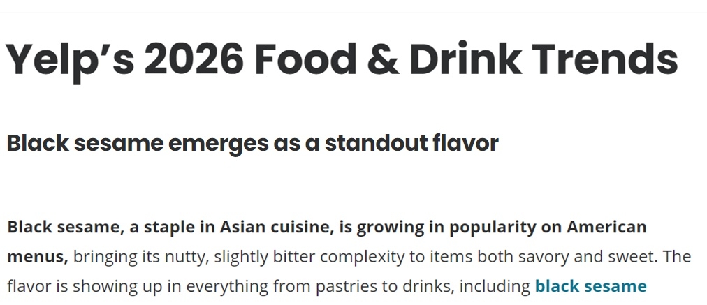 미국 카페 내 흑임자 인기를 분석한 옐프(Yelp)의 ‘2026 식음료 트렌드 보고서’ [옐프 홈페이지 캡처]