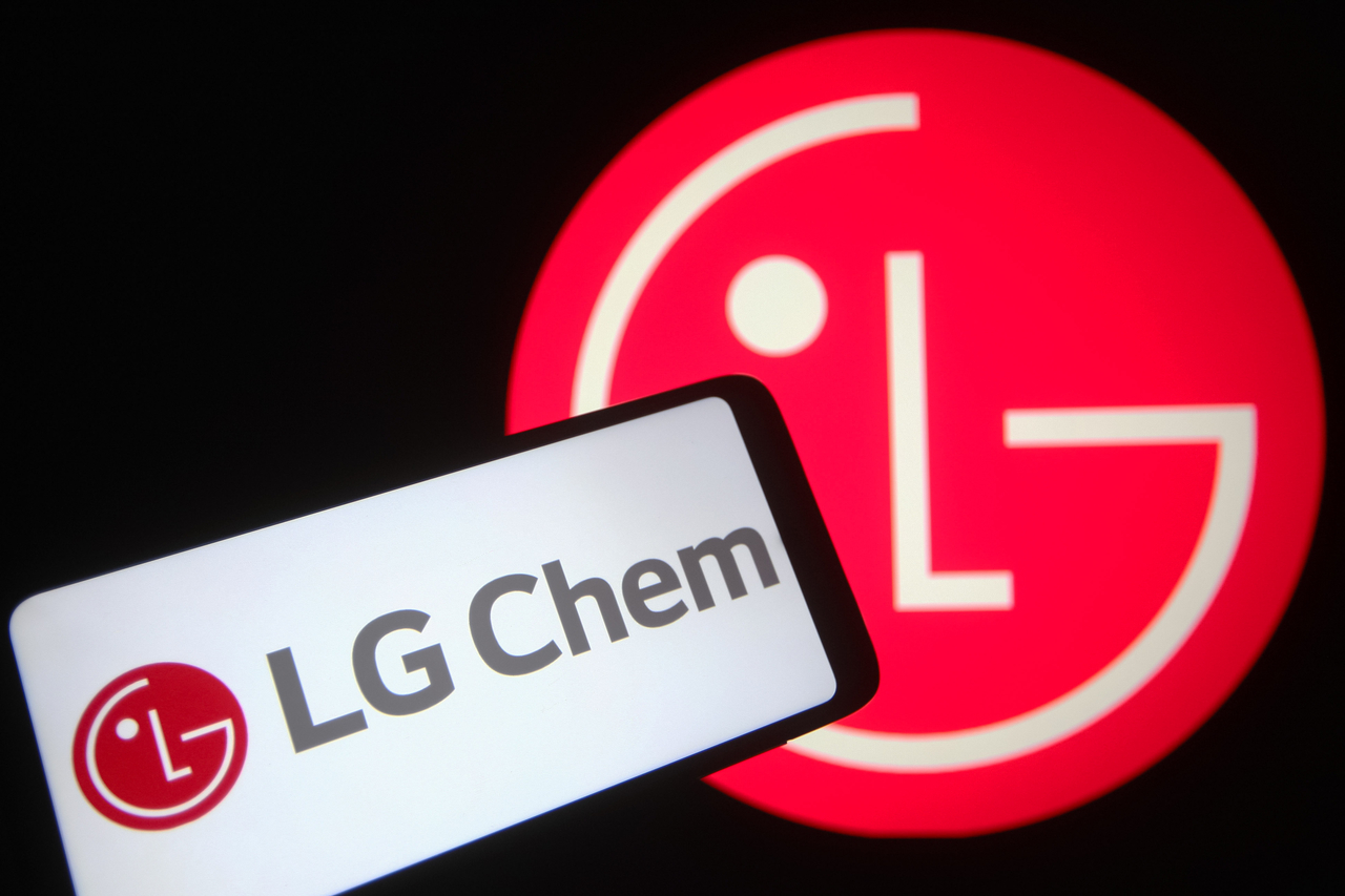 In this photo illustration, LG Chem Ltd. logo seen displayed on a smartphone and in the background. (Getty Images)