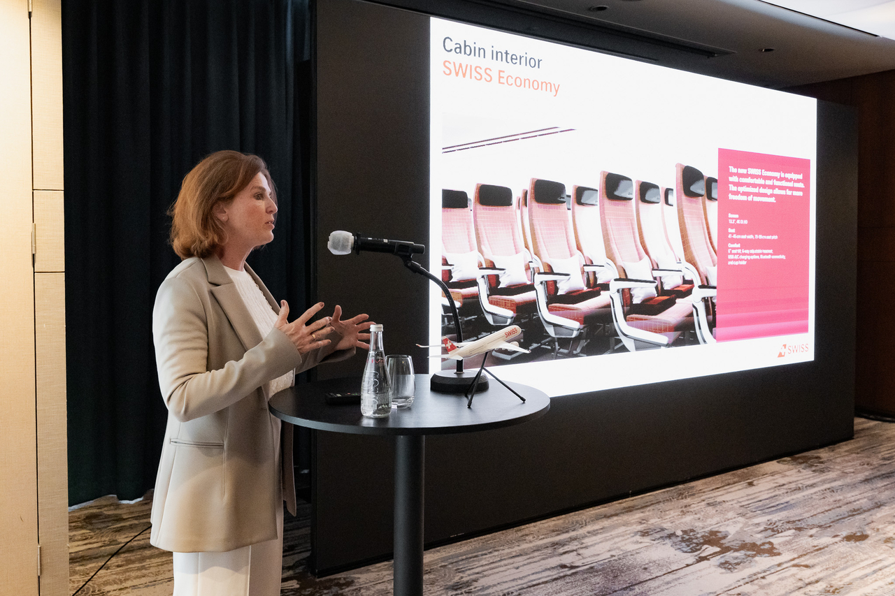 Heike Birlenbach, chief commercial officer of Swiss International Air Lines, speaks during a media roundtable in Seoul on Monday. (SWISS)