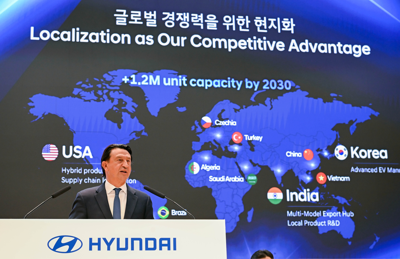 Hyundai Motor Company CEO Jose Munoz speaks during a shareholders’ meeting held at the company’s Seoul headquarters in Gangnam on Thursday. (Hyundai Motor Group)