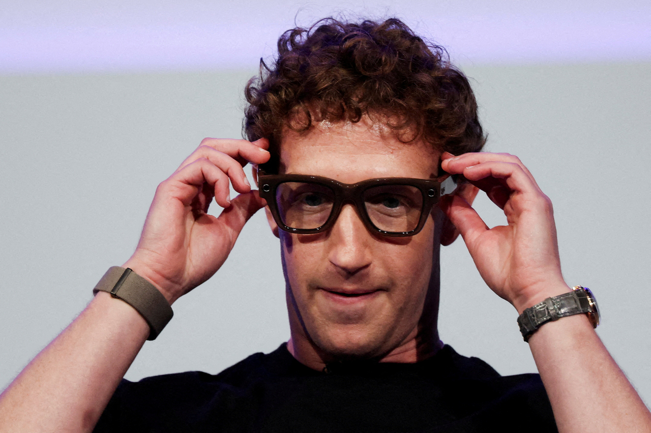 Meta CEO Mark Zuckerberg wears the Meta Ray-Ban Display glasses during the Meta Connect event at the company's headquarters in Menlo Park, California, Sept. 17, 2025.   Reuters-Yonhap