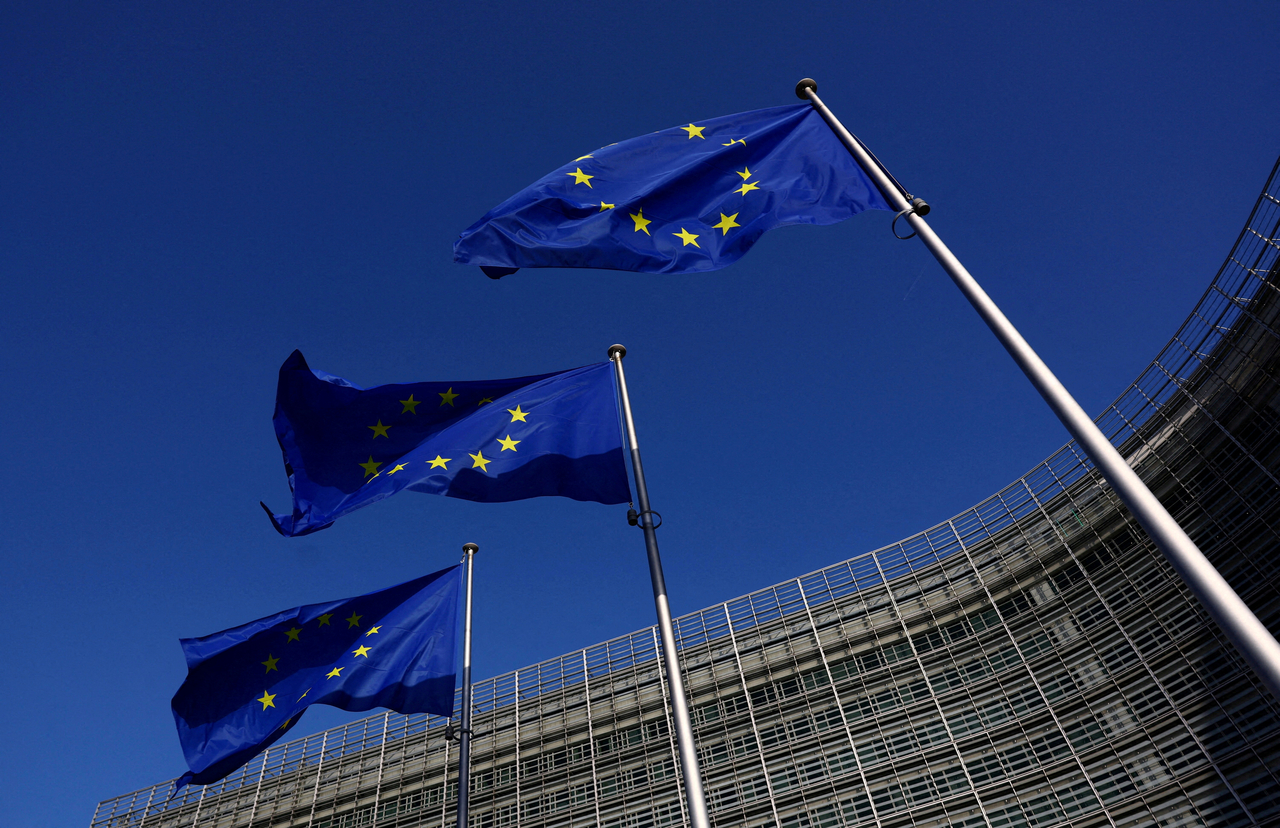 European Union flags flutter in Brussels. (Reuters-Yonhap)