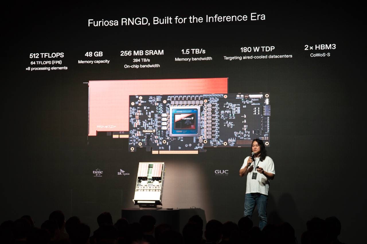 FuriosaAI CEO Paik June-ho speaks at the Renegade 2026 Summit in Seoul on Thursday. (FuriosaAI)