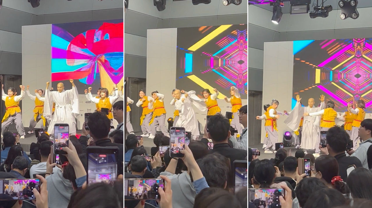 Rhythm, Faith, and Technology: 250,000 Attend Buddhism Expo, Driven by Gen Z Enthusiasm 17 A monk performs a dance cover of G-Dragon and Taeyang’s “Good Boy” with the Surisuri Maha Dance Team at the 2026 Seoul International Buddhism Expo. (Choi Ja-yung)