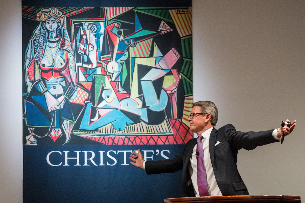 Jussi Pylkkanen, former president of Christie's, takes bids during an auction of a Pablo Picasso work in 2015 in New York City. (Getty Images)