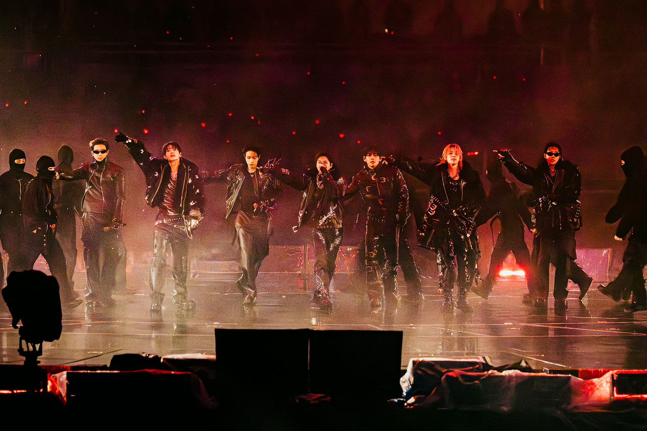 BTS performs on the second day of its three-night concert series at Goyang Stadium in Goyang, Gyeonggi Province, as part of its "Arirang" world tour on Saturday. (Big Hit Music)