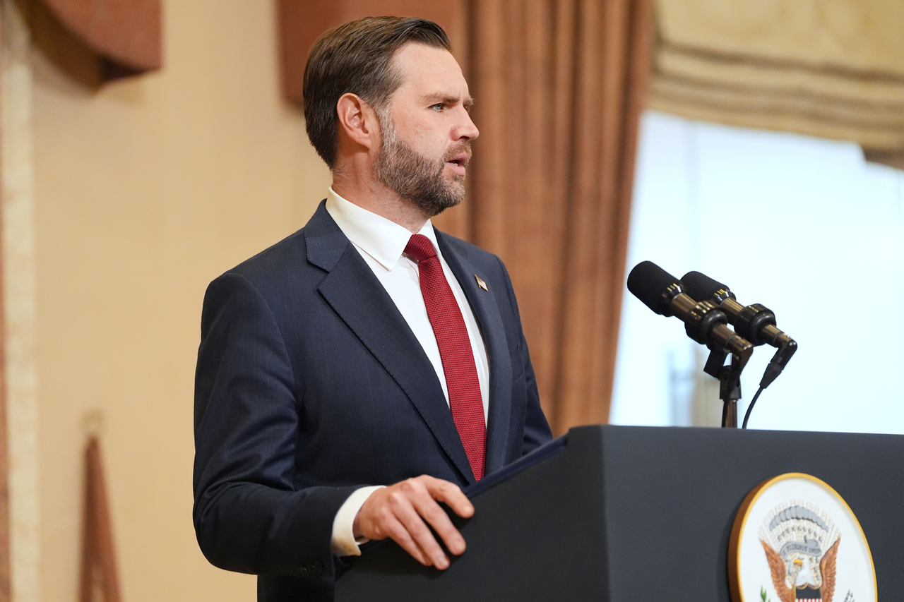 US Vice President JD Vance speaks during a news conference after meeting with representatives from Pakistan and Iran in Islamabad on Sunday. (AP-Yonhap)