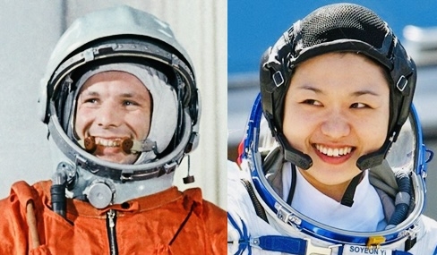 Cosmonaut Yuri Gagarin (left) and Yi So-yeon.  (Russian Embassy in Seoul)
