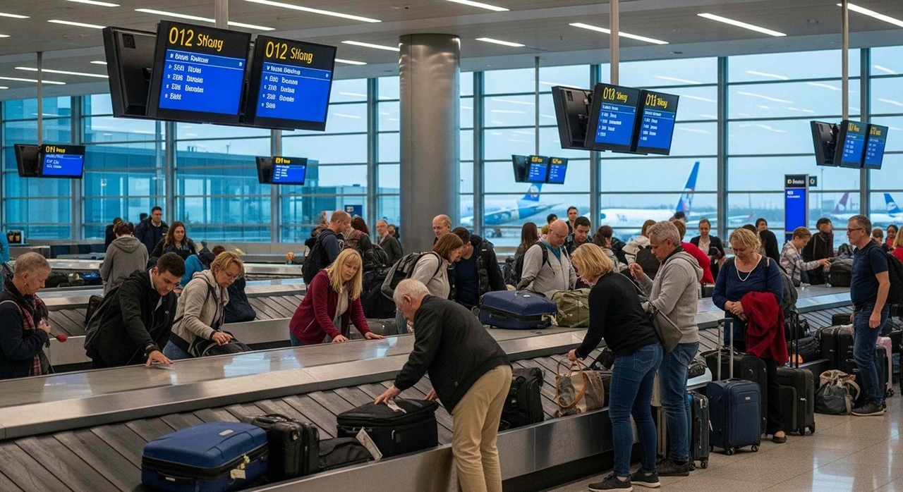 Passengers collect their luggage at an airport baggage claim area in this undated file photo. (123RF)