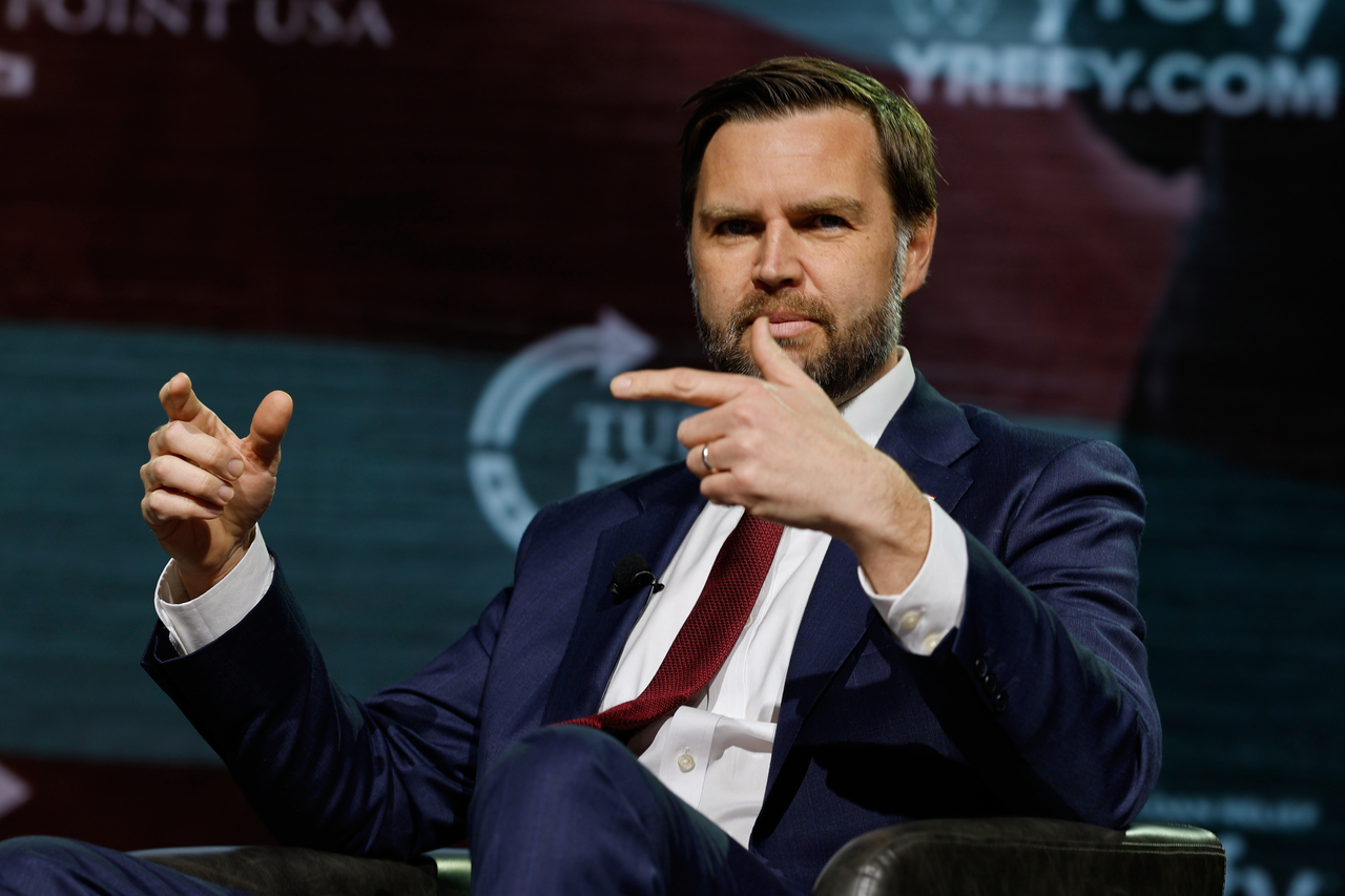 Vice President JD Vance speaks at a Turning Point USA tour stop at the University of Georgia in Athens, Ga., Tuesday. (AP-Yonhap)