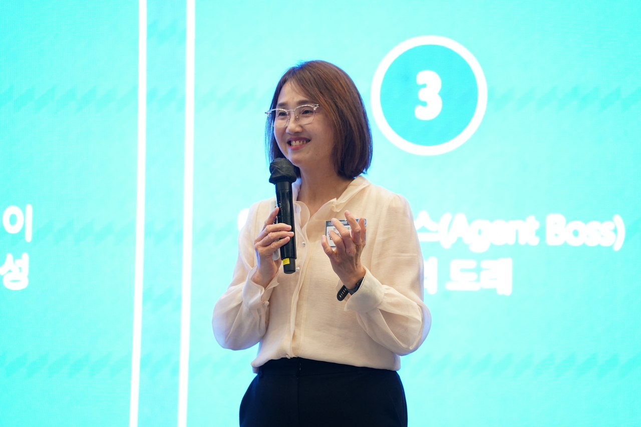 Kim Sung-mi, Azure success manager at Microsoft Korea, speaks during the 2026 Global Biz Forum, hosted by The Korea Herald and Herald Business, in Seoul, Wednesday. (The Korea Herald)