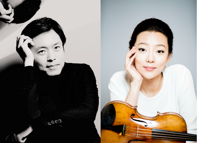 Pianist-conductor Kim Sun-wook (left) and Clara-Jumi Kang (Credia)